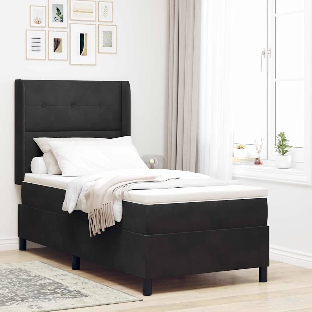 Box Spring Voodi koos Mattressi & LED Must 80x200 cm Samet