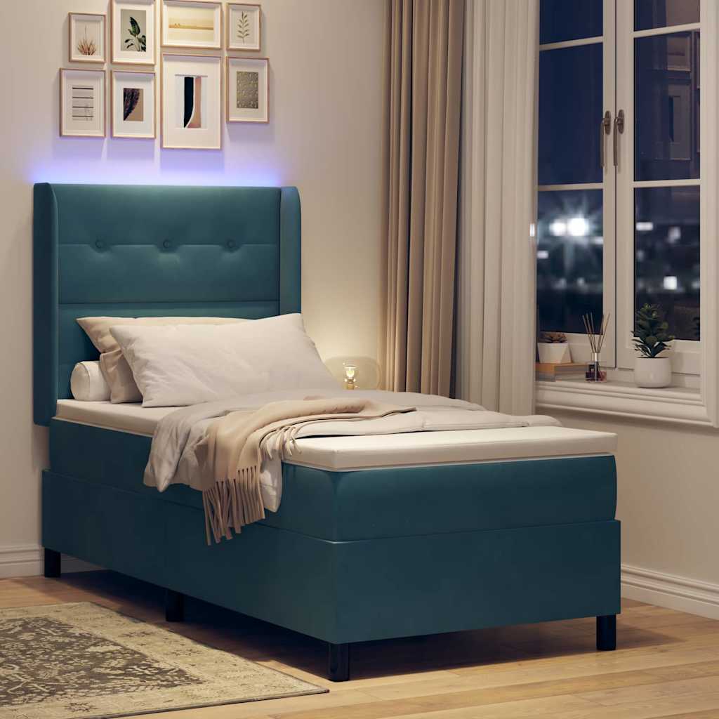Postel s boxspringem s matrací s LED Modrá 80 x 200 cm samet - obrázek 5
