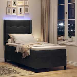 Postel s boxspringem s LED pásky s čelo Černá 90 x 190 cm samet - obrázek 5