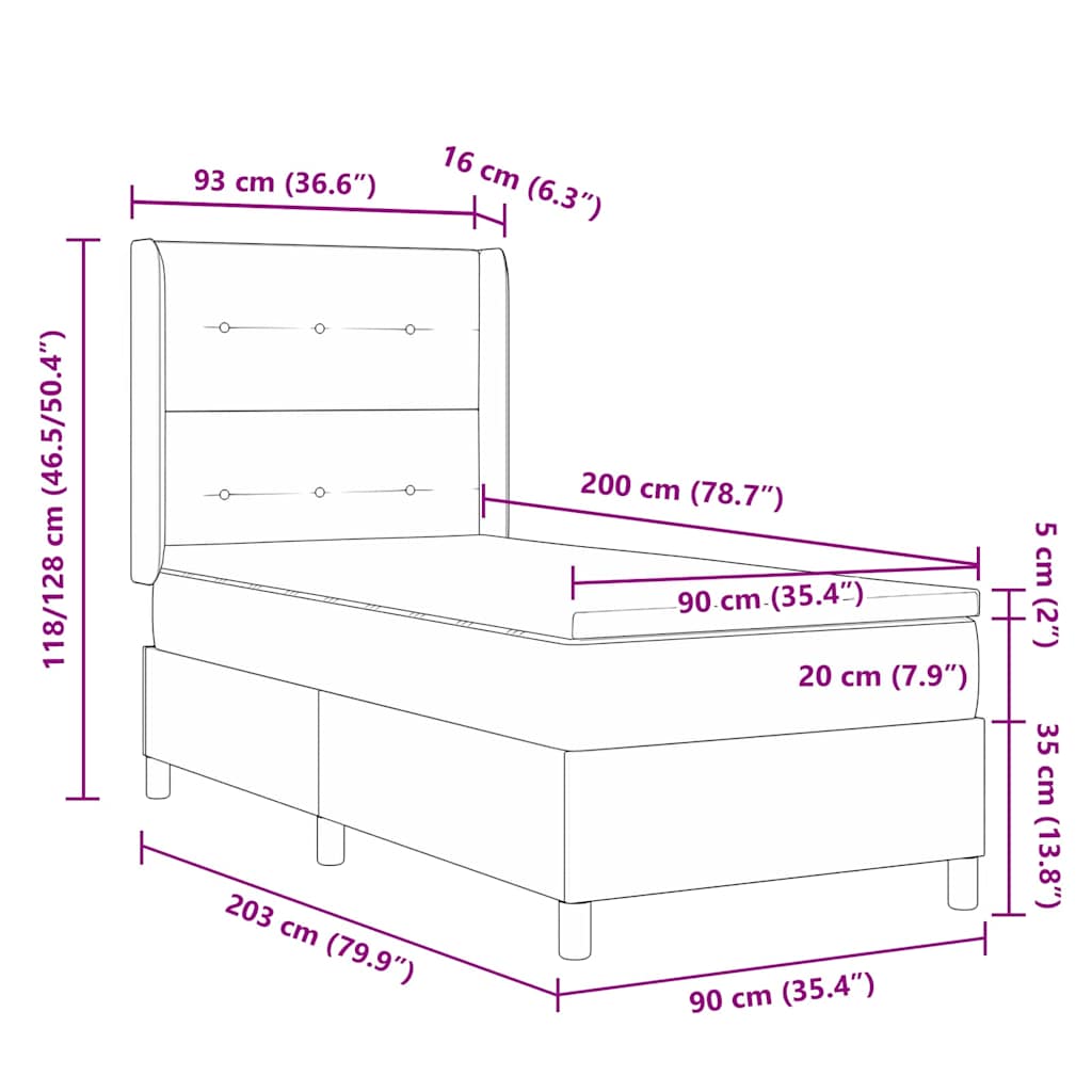 Postel s boxspringem s matrací Světle šedá 90 x 200 cm samet - obrázek 14