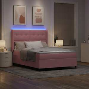 Postel s boxspringem s LED pásky Růžová 140 x 190 cm samet - obrázek 5