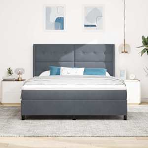 Postel s boxspringem s LED pásky Tmavě šedá 180 x 200 cm samet - obrázek 4