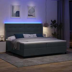 Postel s boxspringem s LED pásky Tmavě šedá 200 x 200 cm samet - obrázek 5