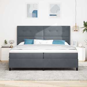 Postel s boxspringem s LED pásky Tmavě šedá 200 x 200 cm samet - obrázek 4