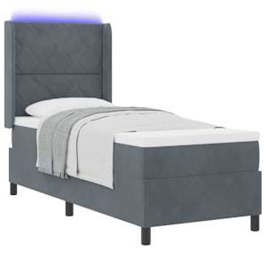 Postel s boxspringem s LED pásky Tmavě šedá 80 x 200 cm samet - obrázek 3