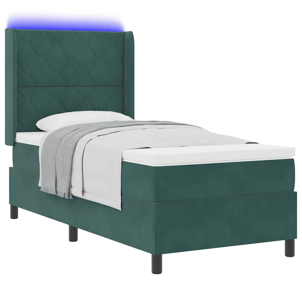 Thumbnail - vidaXL LED Boxspringbett mit Matratze Dunkelgrün 90 x 200 cm Samt