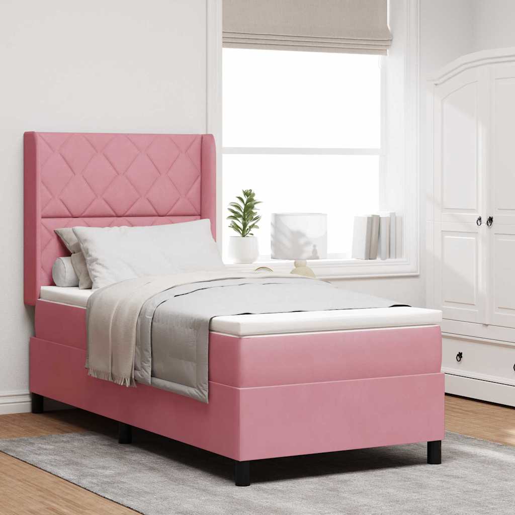 Boxspring Seng med Madras & LED Pink 90x200 cm Fløjl