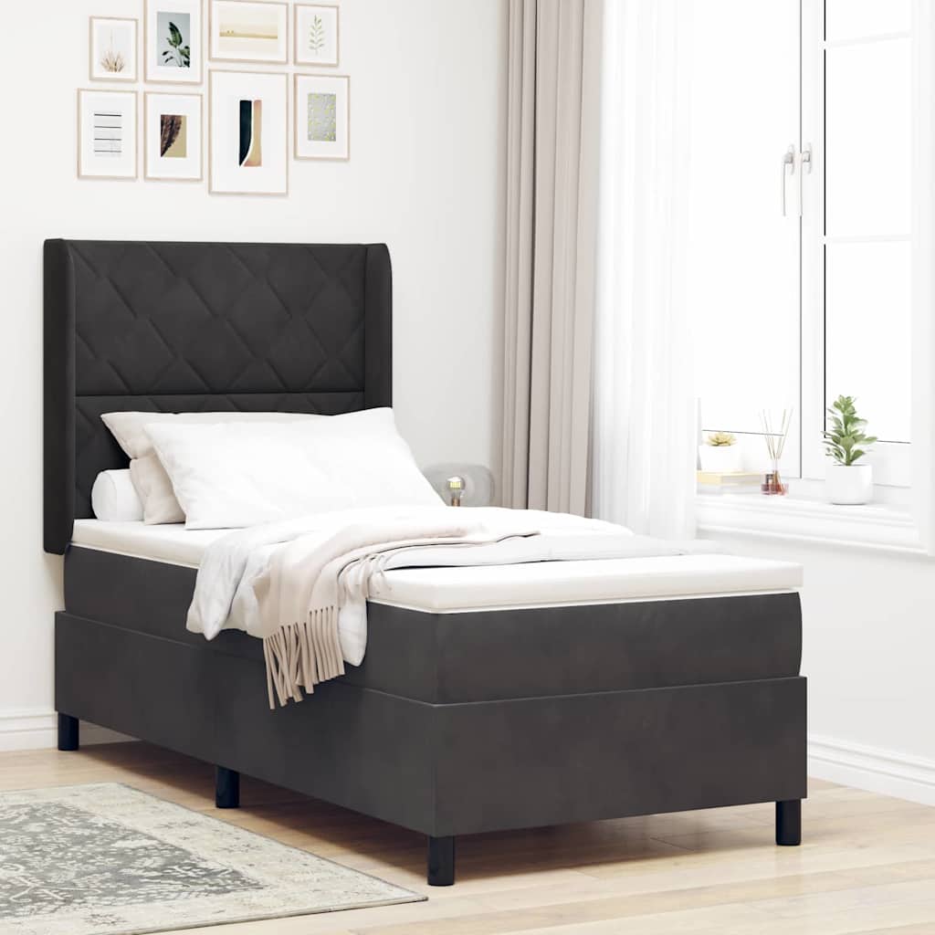Box Spring voodi madratsiga & LED must 100x200 cm samet