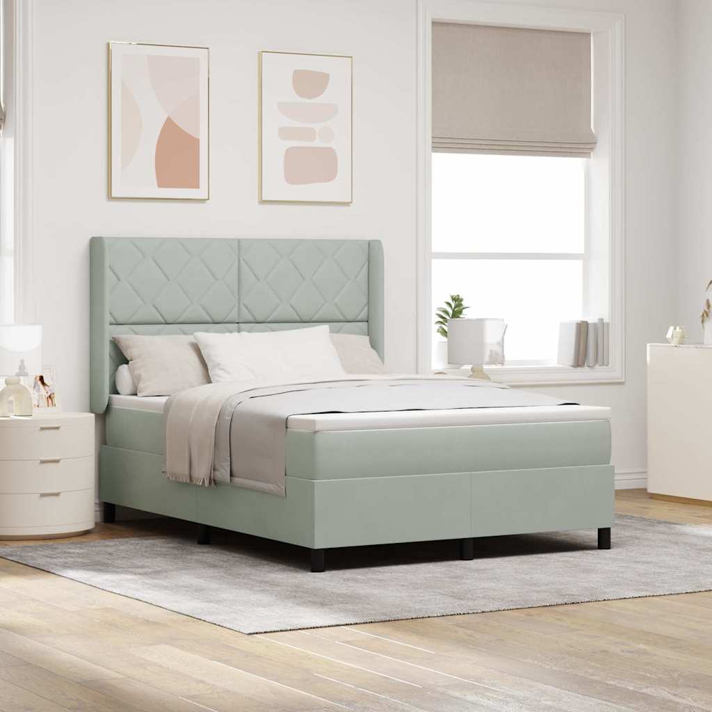 Box Spring Senge med Madras & LED Lys Lysegrå 140x190 cm Fløjl