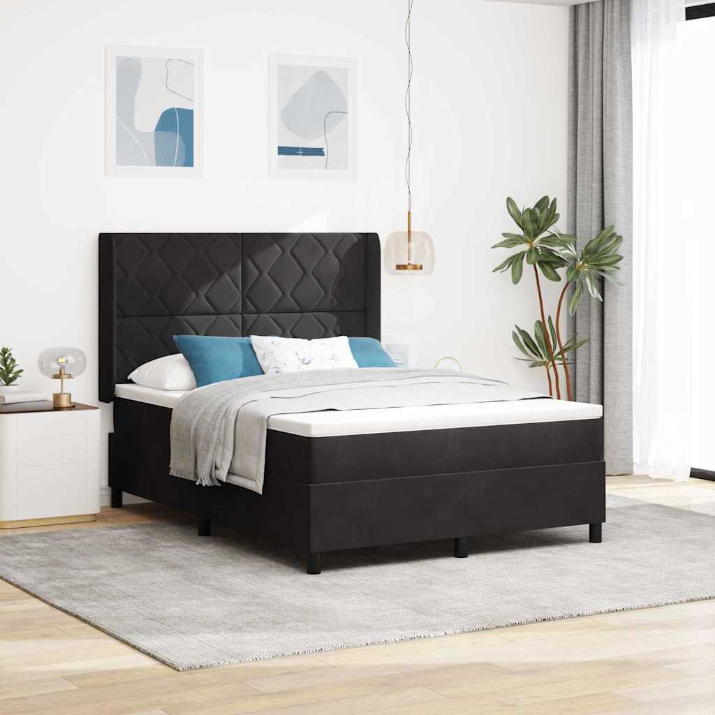 Box Spring Voodi Madratsiga ja LEDiga Must 140x200 cm Samet
