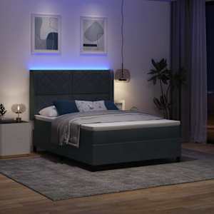 Postel s boxspringem s LED pásky Tmavě šedá 160 x 200 cm samet - obrázek 5