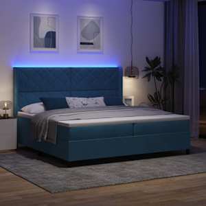 Postel s boxspringem s LED pásky Modrá 200 x 200 cm samet - obrázek 5