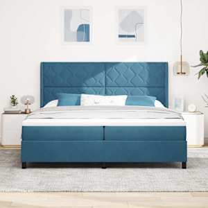 Postel s boxspringem s LED pásky Modrá 200 x 200 cm samet - obrázek 4