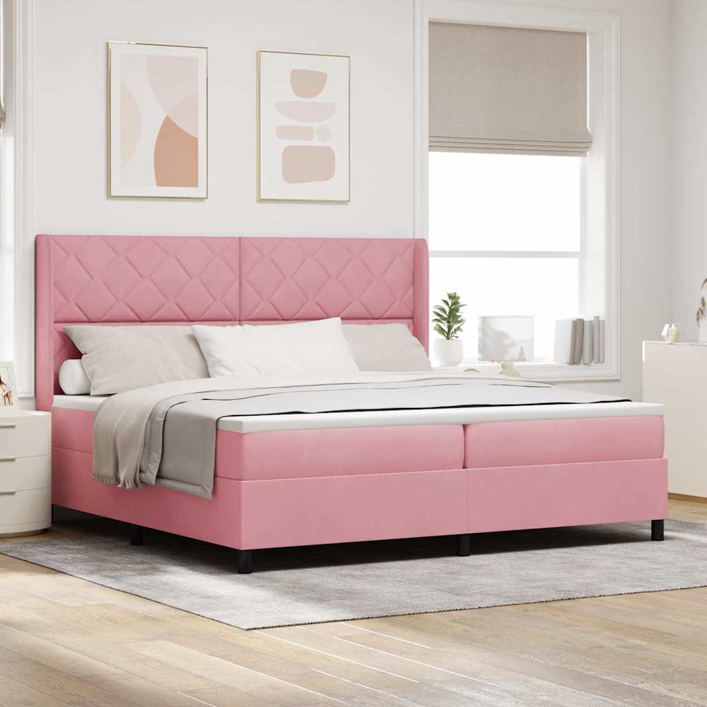 vidaXL LED Boxspringbett mit Matratze Rosa 200 x 200 cm Samt