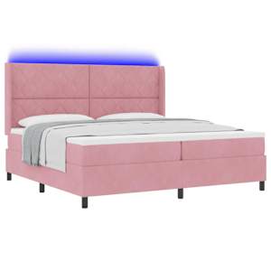 Postel s boxspringem s LED pásky Růžová 200 x 200 cm samet - obrázek 3