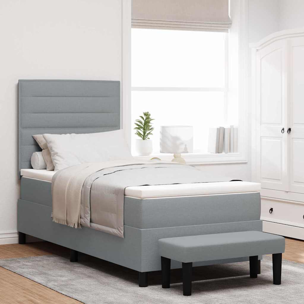 vidaXL Boxspringbett mit Matratze & Bank Hellgrau 80x200 cm Stoff