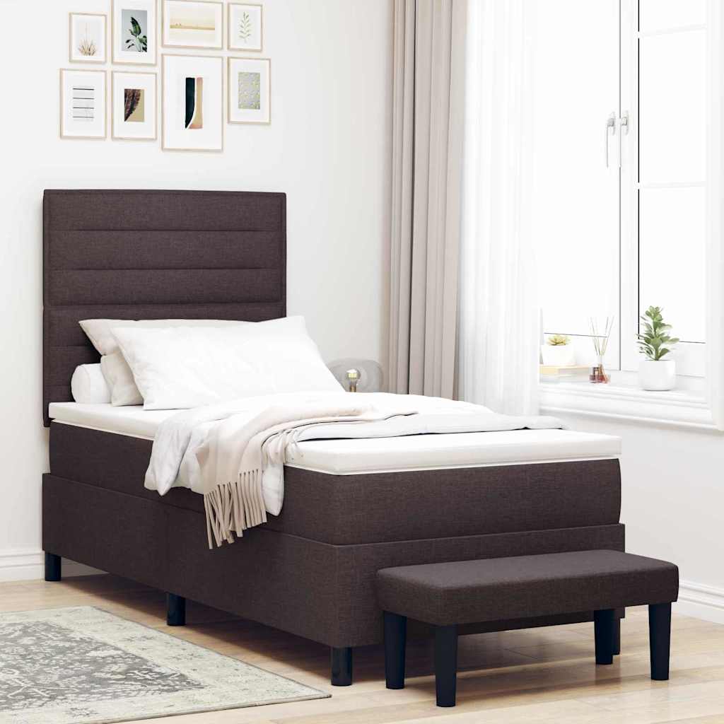 vidaXL Boxspringbett mit Matratze & Bank Dunkelbraun 80x200 cm Stoff