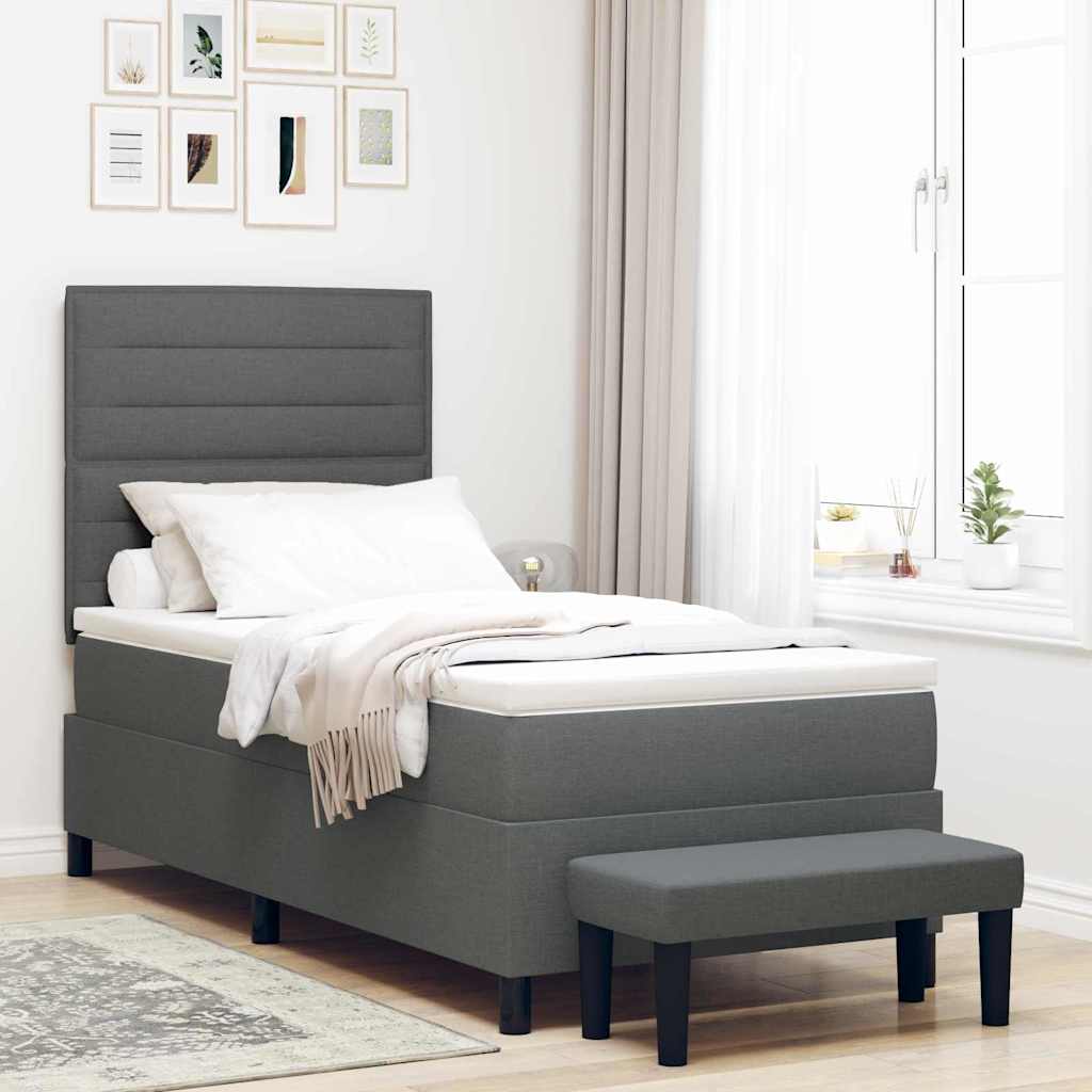 Box Spring voodi koos madratsi ja tooliga tumedat halli 90 x 200 cm kangast