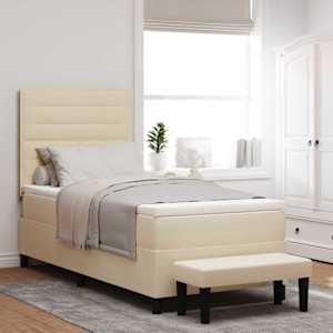 Postelja z vzmetnico z vzglavjem krema 90 x 200 cm blago