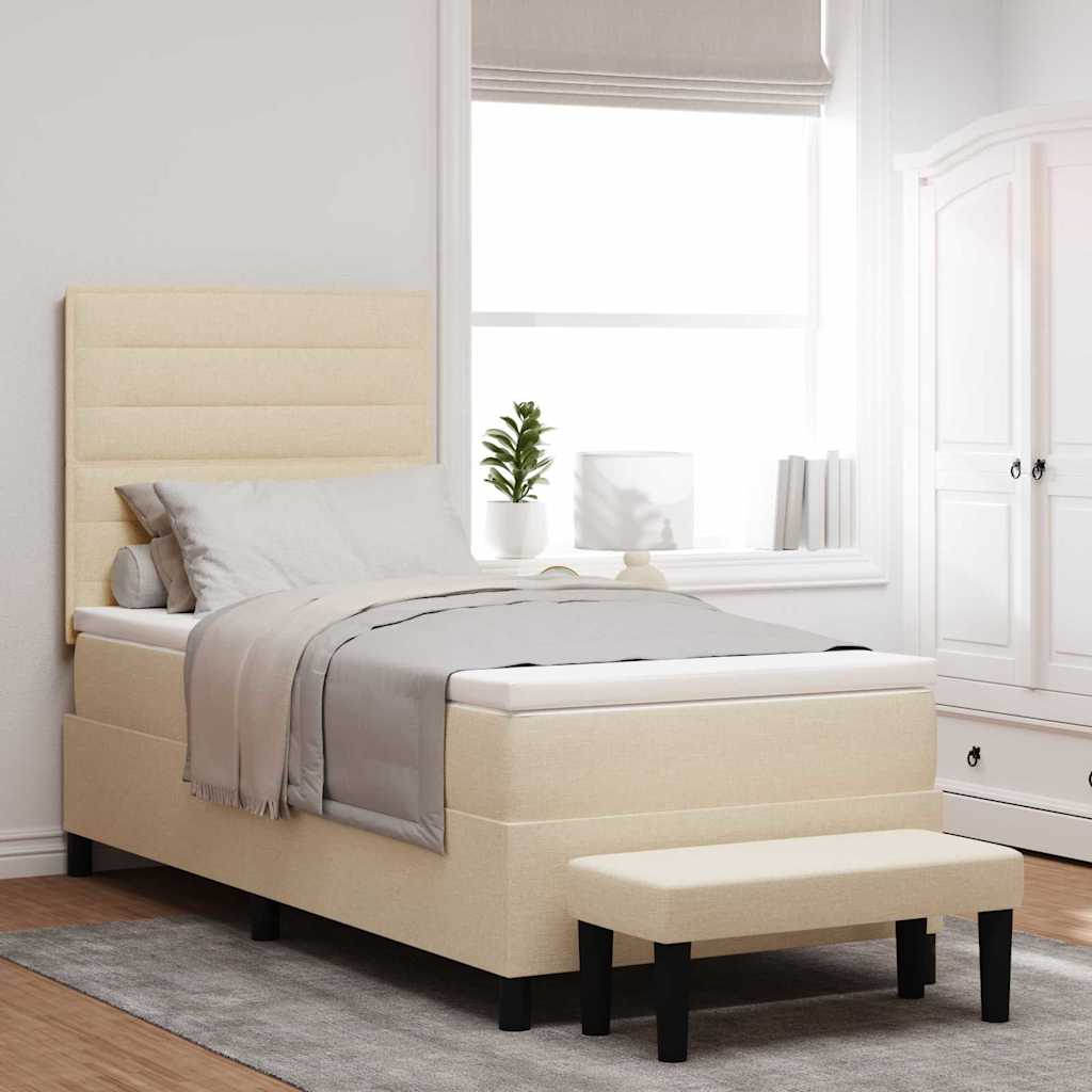Box Spring Bed with Mattress & Cream Bench 100x200 cm Fabric