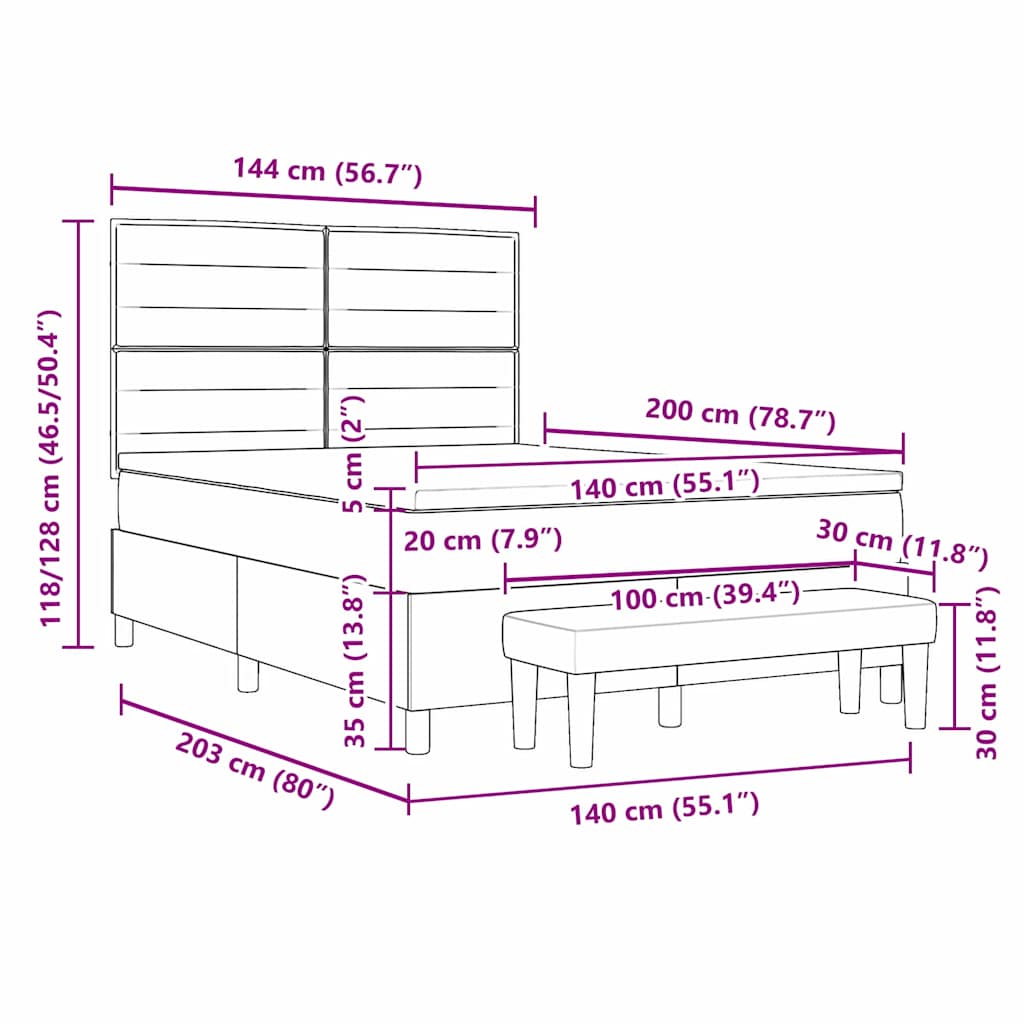Postelja z vzmetnico z vzmetnico Taupe 140 x 200 cm blago - slika 13