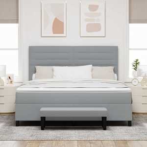 Postel s boxspringem s čelo Světle šedá 180 x 200 cm textil - obrázek 3