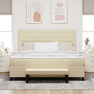 Postel s boxspringem s polštářem Krémová 180 x 200 cm textil - obrázek 3