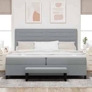 Postel s boxspringem s čelo Světle šedá 200 x 200 cm textil - obrázek 3