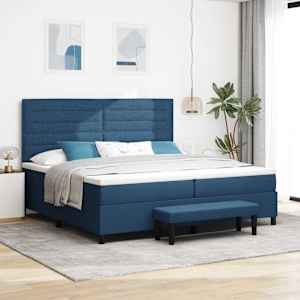 Postel s boxspringem s matrací s čelo Modrá 200 x 200 cm textil