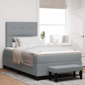 Postel s boxspringem s čelo Světle šedá 120 x 190 cm textil - obrázek 1