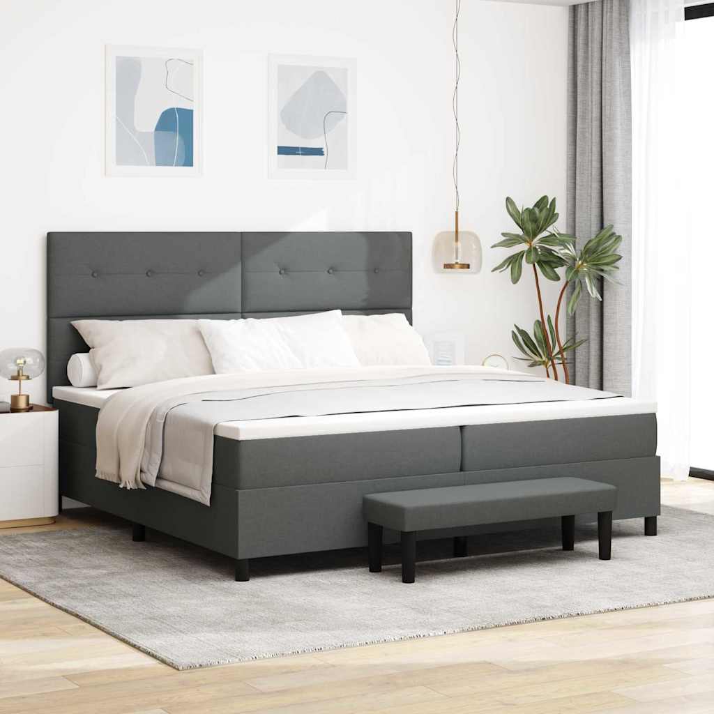 vidaXL Boxspringbett mit Matratze & Bank Dunkelgrau 200x200 cm Stoff
