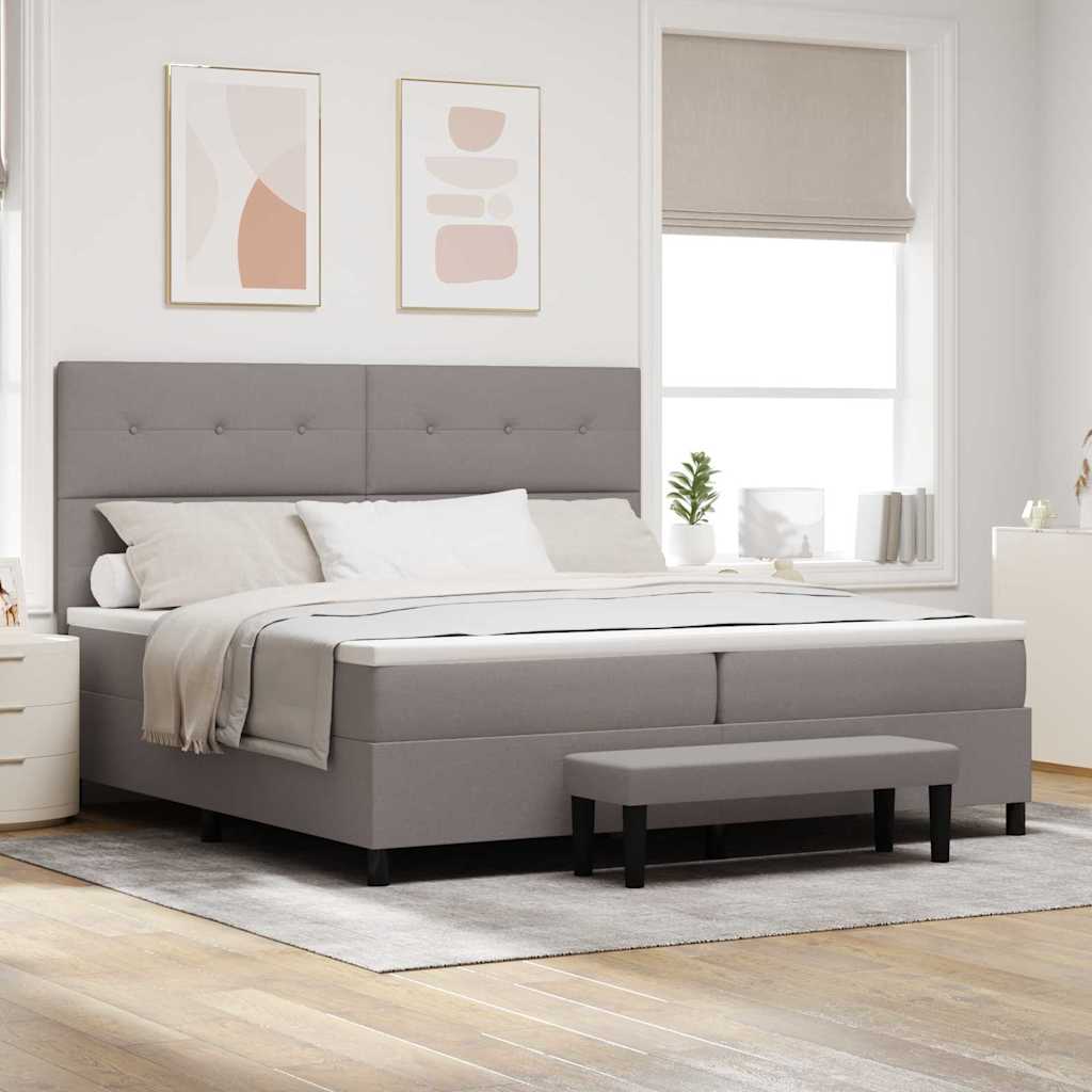 Postelja z vzmetnico z vzglavjem Taupe 200 x 200 cm blago