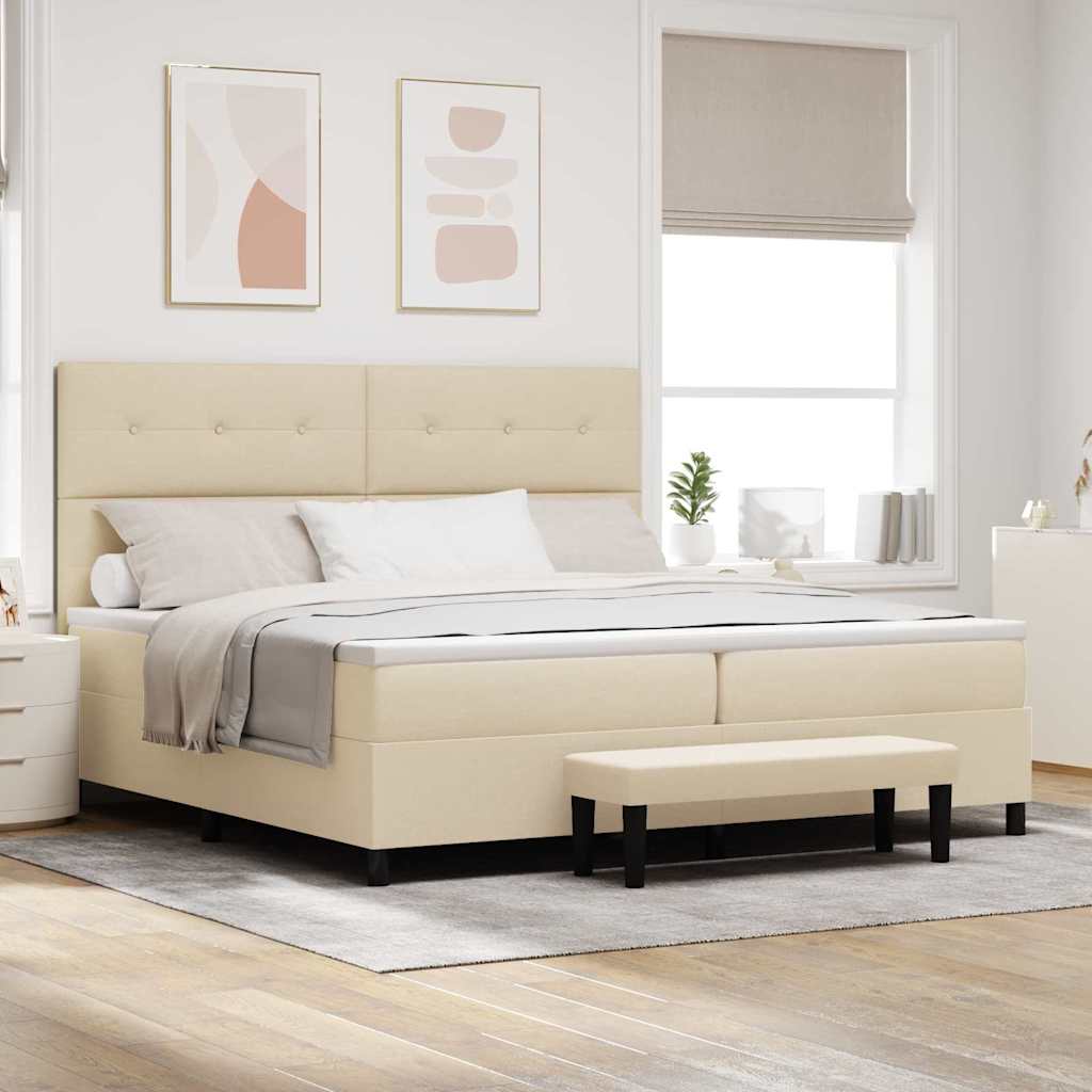 vidaXL Pat cu arcuri cu headboard Crem 200 x 200 cm țesătură