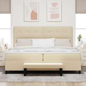 Postel s boxspringem s čelo Krémová 200 x 200 cm textil - obrázek 3