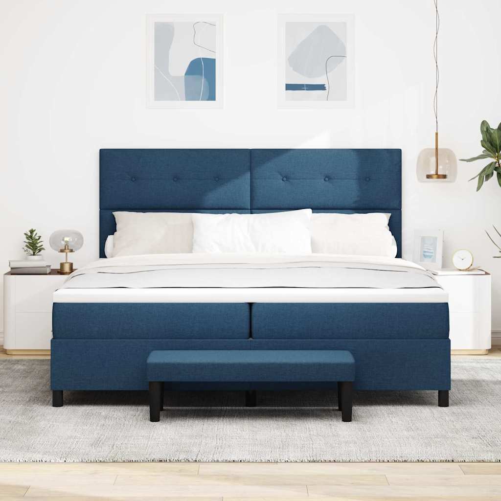 Postel s boxspringem s matrací s čelo Modrá 200 x 200 cm textil - obrázek 3