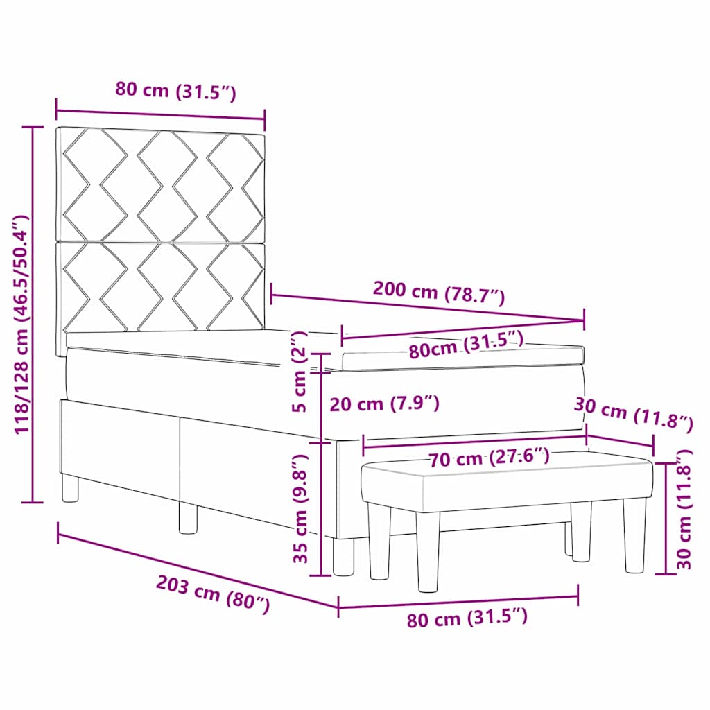 Postel s boxspringem s čelo Světle šedá 80 x 200 cm textil - obrázek 13