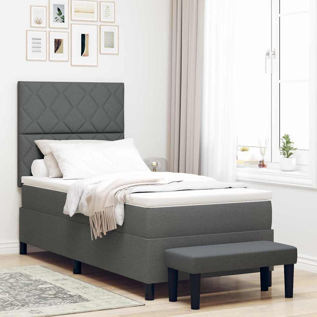 Boxspringbett mit Matratze & Bank Dunkelgrau 90x190 cm Stoff