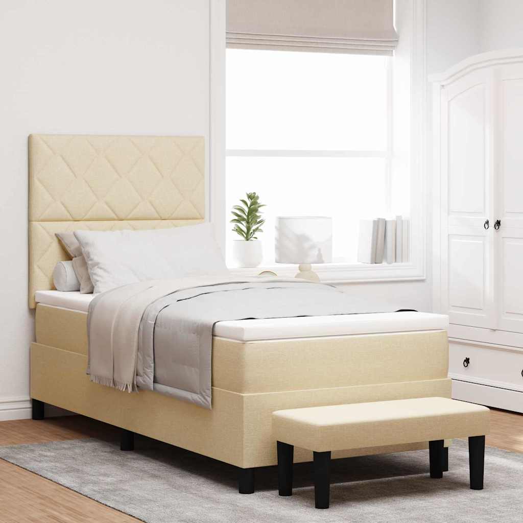 Box Spring Seng med Madras & Bænk Creme 90x190 cm Stof
