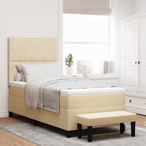 Postel s boxspringem s čelo Krémová 90 x 190 cm textil - obrázek 1
