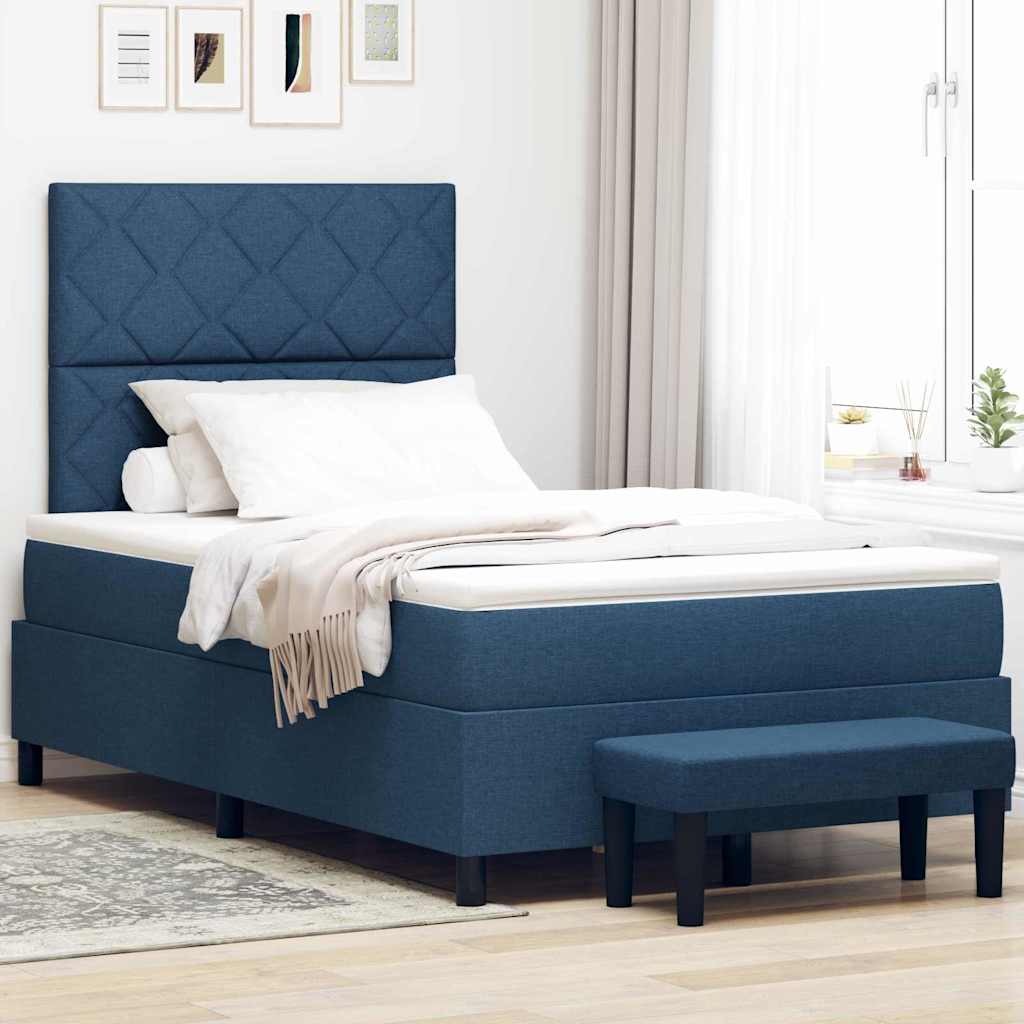Box Spring voodi madratsiga ja pink sinine 120x190 cm kangas