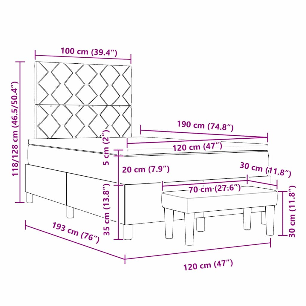 Postel s boxspringem s matrací s čelo Modrá 120 x 190 cm textil - obrázek 13