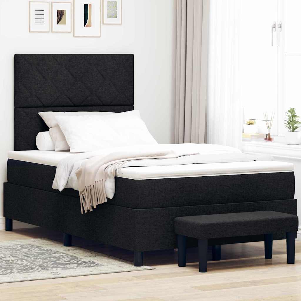 Cama con somier con colchón y banco negro 120x200 cm de tela