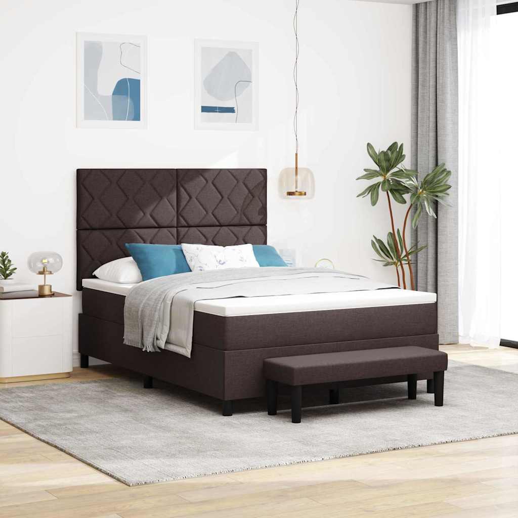 Box Spring Seng med Madras & Bænk Mørkebrun 140x190 cm Stof