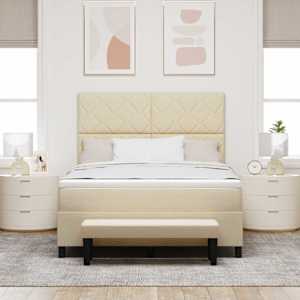 Postel s boxspringem s čelo Krémová 160 x 200 cm textil - obrázek 3