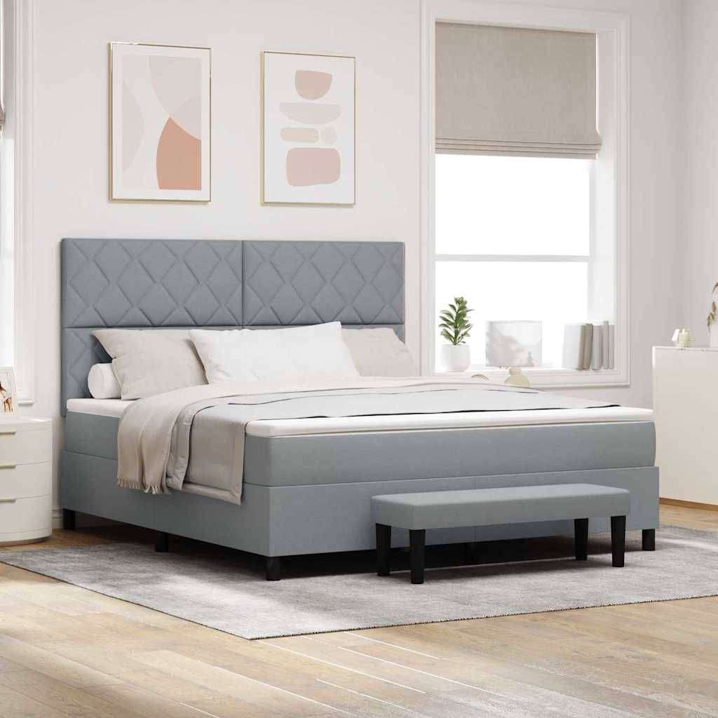 Lys Grå Box Spring Seng med Madras & Bænk 180x200 cm Stof