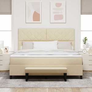 Postel s boxspringem s čelo Krémová 180 x 200 cm textil - obrázek 3