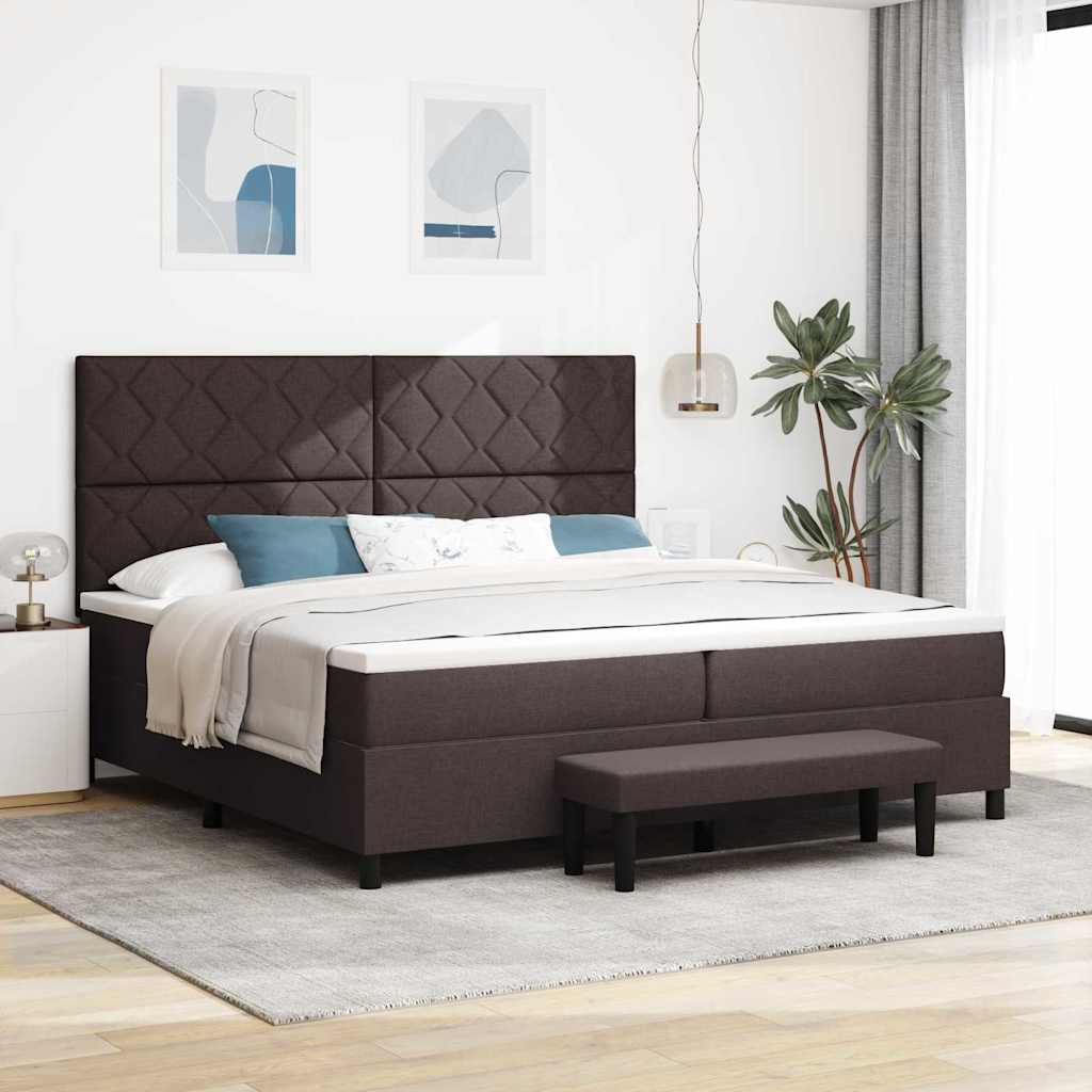 Cama con somier con colchón y banco Marrón oscuro 200x200 cm Tela