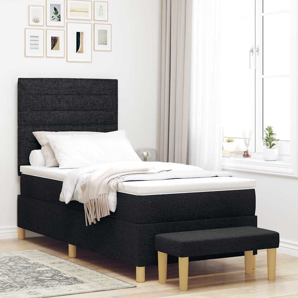 Box Spring Voodi Madratsi ja Pingiga Must 100x200 cm Kangas
