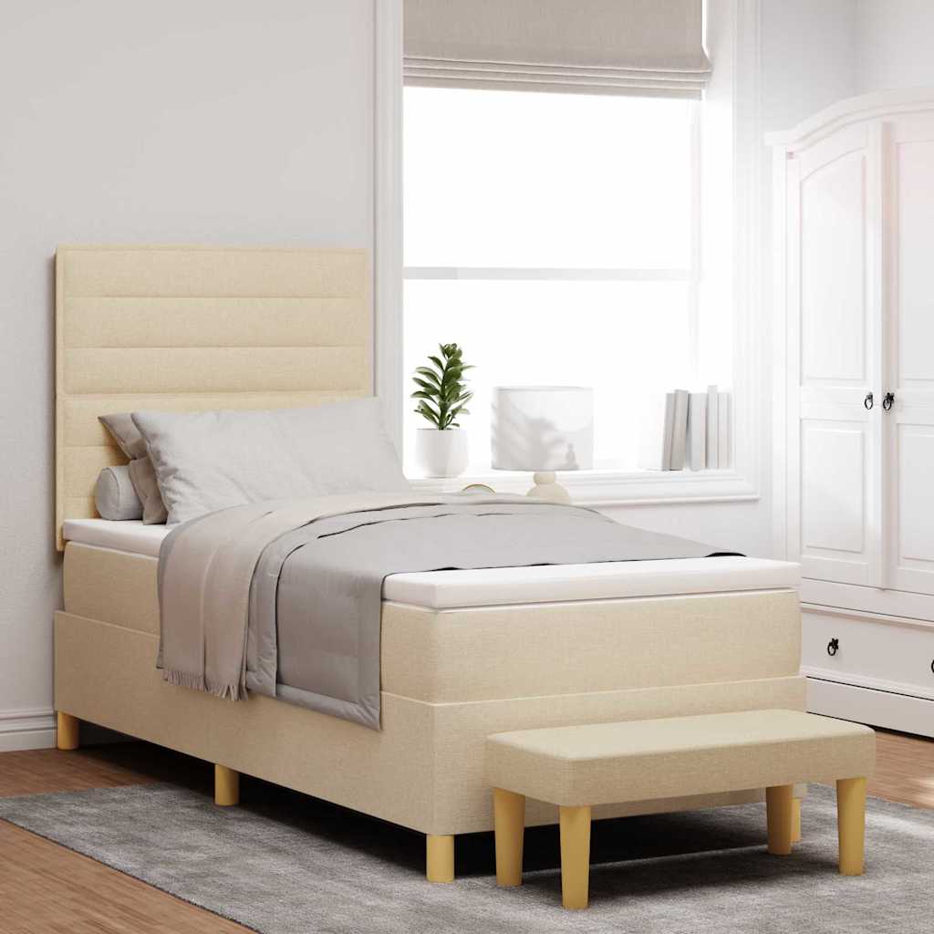 vidaXL Pat cu arcuri cu saltea cu headboard Crem 100 x 200 cm țesătură