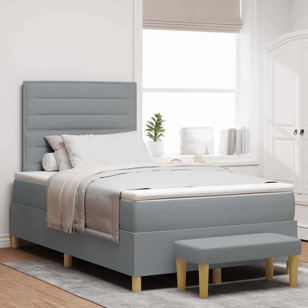 Boxspringbett mit Matratze & Bank Hellgrau 120x190 cm Stoff